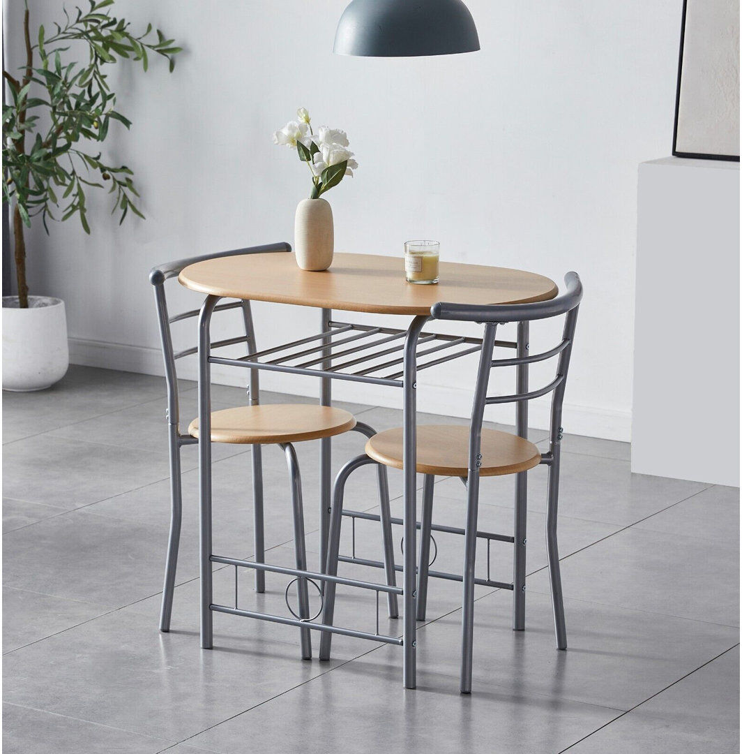 17 Stories Leund 2 -Person Dining Set Silver/Natural/Natural 2