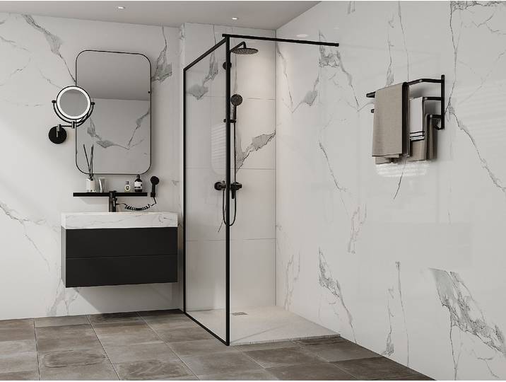 Extraflache, zuschneidbare Aufsatz- oder Einbauduschtasse mit Siphon - Weiß - 120 x 80 cm - MIRNOSA