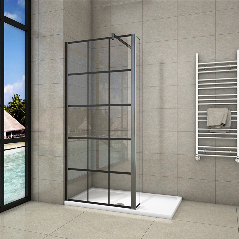 B.100x200cm 8mm NANO Glas Walk in schwarz Duschabtrennung Duschwand badezimmer mit 40x200cm Flipper Panel+90cm Stabilisator 1