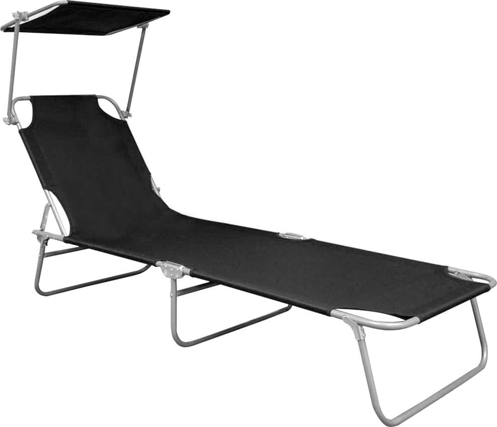vidaXL Opvouwbare ligstoel met zonnescherm, zwart, aluminium