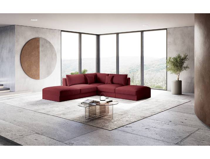 Ecksofa Rot/Weinrot Webstoff Palila 293 x 90 x 293cm Modern