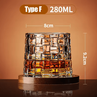 Inspire Picks SpinCrystal Whiskey Glass With Rotating Base Premium Bar Drinkware type F 280ml