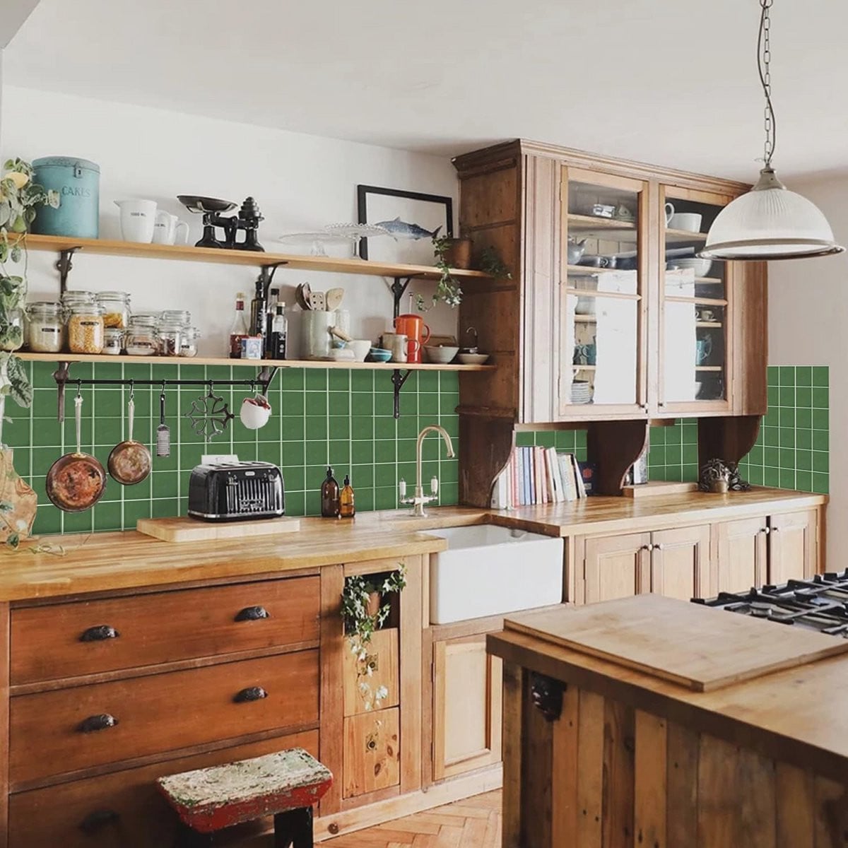 Groene zelfklevende vinyl tegelstickers met mozaïekeffect voor keuken en badkamer, 25 stuks, 15 x 15 cm