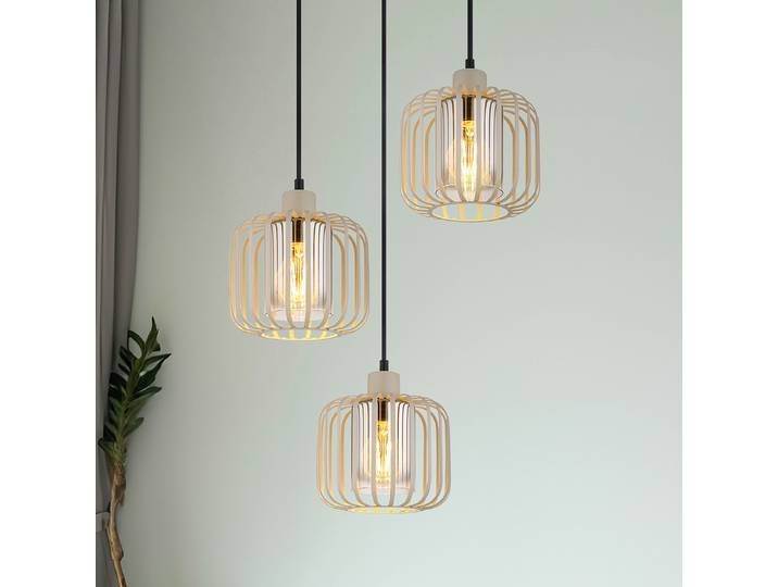 Suspension Rond Ø 44cm Beige 3 Tissé à plat LED E27