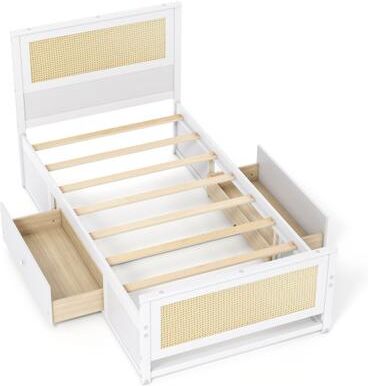 Costway Twin Size Rattan Bed Frame with Storage Drawers-White