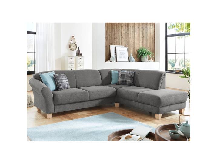 Ecksofa Webstoff Grau/Grau Webstoff 257 x 84 x 212cm Ottomane davorstehend rechts Keine Funktion Natur