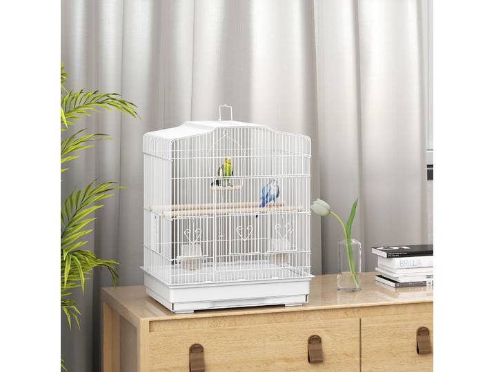PawHut Cage Oiseaux Portable Blanc avec Plateau et Balançoire