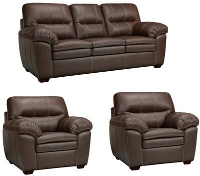 Hawkins Java Brown Italian Leather Sofa and Two Chairs
