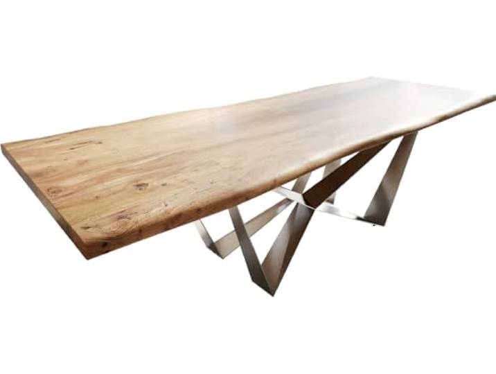 DELIFE Esszimmertisch Edge Akazie Natur 260x100 Spider Flachstahl Edelstahl