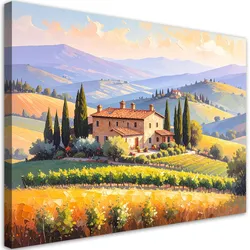 LEINWANDBILD Toskana Landschaft Haus auf einem Hügel 90x60cm