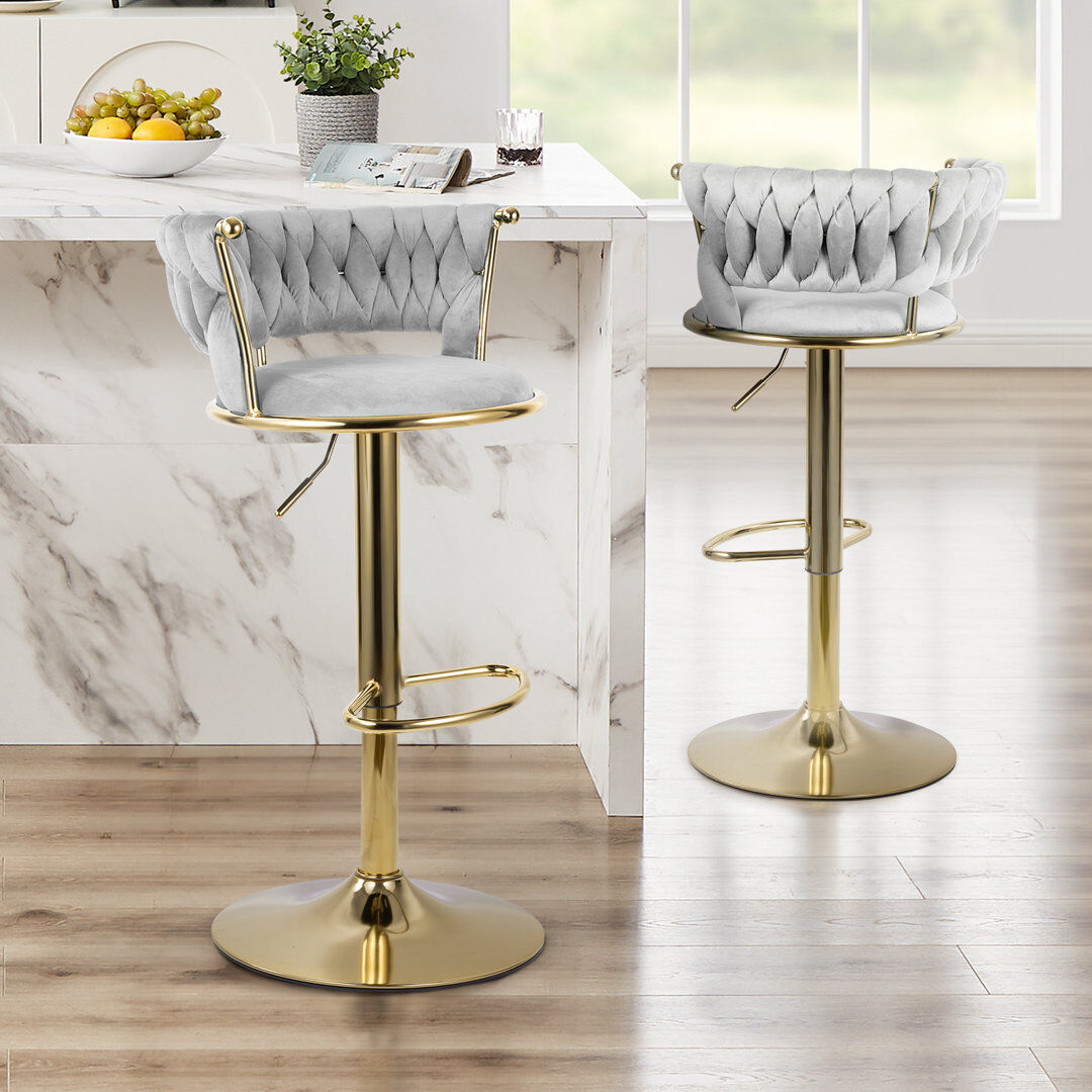 Canora Grey Swivel Upholstered Adjustable Height Bar Stool Grey 2