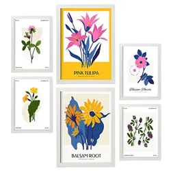POSTER Set Mit 6 Blumen Wilde Blumensträuße Natur Und Botanikdrucke Für Innenarchitektur A3 & A4 Weißer Rahmen