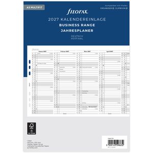 Filofax Kalendereinlagen 27-68549, Business Range, Jahr 2027, Jahresplan, Leporello-gefalzt, A5