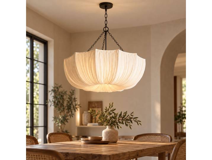 LINCCW Lustre Minimaliste Wabi Sabi en Tissu pour Salon, Salle à Manger, Chambre à Coucher, Lampe Suspendue pour Restaurant et Bar