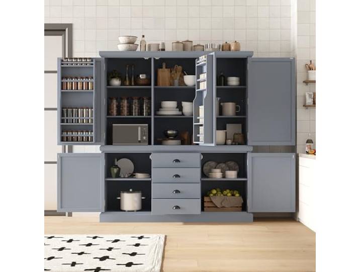 twwhyg Freistehender Vorratsschrank for die Küche mit Schubladen und Regalen(Gray-3.15)