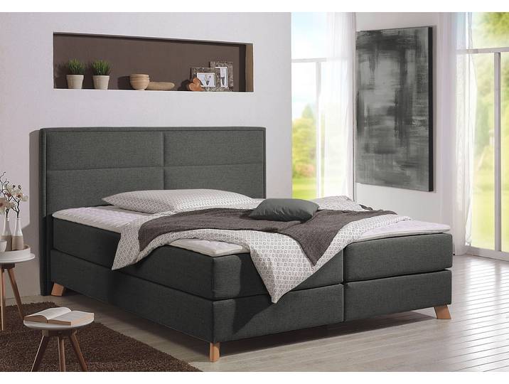 Boxspringbett, 111x209 cm, Strukturstoff, Grau, Topper, Modern, Home Affaire