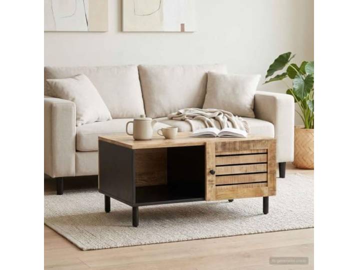 TEKGHUT Couchtisch Natur 80 x 50 x 40 cm Massivholz Mango Massivholz Mango, Messingknopfgriffe, braun-schwarz, modernes Design, Stauraum, pflegeleicht