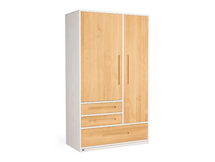 Naturwohnen Schrank Massivholz Naturweiß Erle mit Soft Close H190xB110xT55 Lina inkl. 1 Kleiderstange, 4 Einlegeböden 100% Bio & 100% Vegan