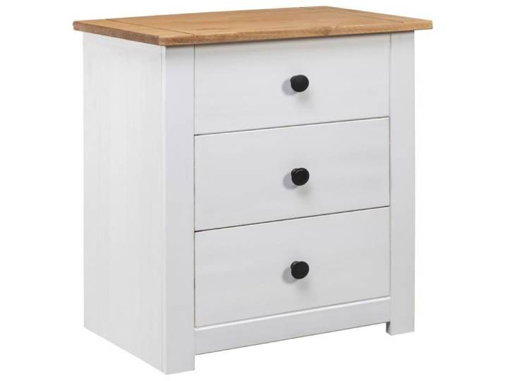 Table de nuit - HOME - MODE - Table de chevet Blanc 46x40x57 cm - 3 tiroirs - Bois de pin massif