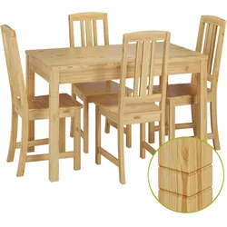 Erst-Holz Vollholz-Essgruppe mit Tisch und 4 Stühle Kiefer Massivholz natur 90.70-51 B-Set 22