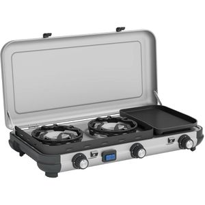 Campingaz Gaskocher 2197177, Camping Kitchen 2 Multi-Cook R, 3 flammig, mit Piezozündung, 1 Grillplatte, für Gasflasche