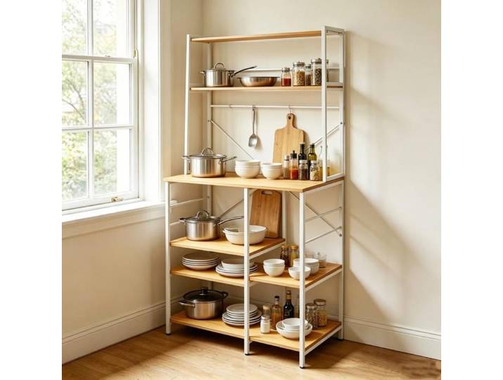 Étagère de Cuisine Multi-Usage 5 Niveaux VIVOLILV Meuble de Rangement en Métal et Bois Pour Petit Électroménager et Ustensiles