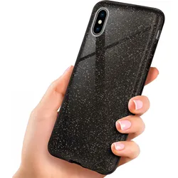 iPhone XS Hülle Glitzer Schwarz – ONEFLOW Glitter Case, 3in1 Silikon, Funkelnd, Stoßfest, Dünn, Glamour-Black