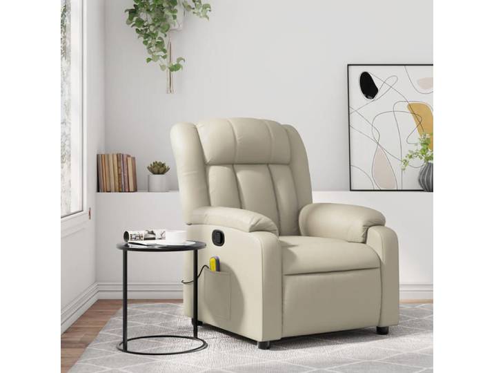 NEW 2026  Fauteuil Massant inclinable - Chaise simple - Multifonctionnel - crème similicuir 78x92x98 cm L3458