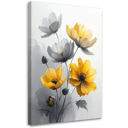 LEINWANDBILDER, Grau gelbe botanische Blumen
