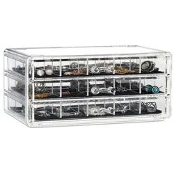Relaxdays Make up Organizer mit Schubladen Schwarz,Transparent