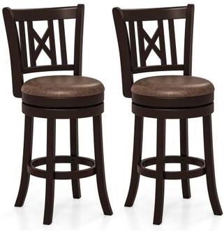 Costway Set of 2 Bar Stools Swivel Bar Chairs with Footrest and Hollowed Backrest-26 inches
