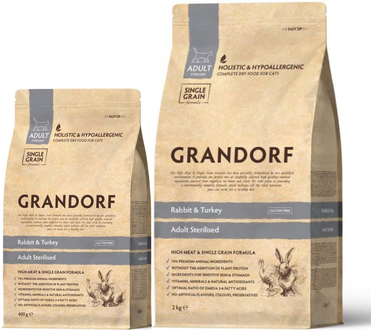 Grandorf Adult Sterilised Coniglio e Riso Integrale per Gatti Sterilizzati e Senior 2 Kg