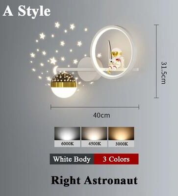 Uplift Picks Astronaut Star Projector Wall Lamp LED Kids Bedroom Sconce white A Right 3 Colors