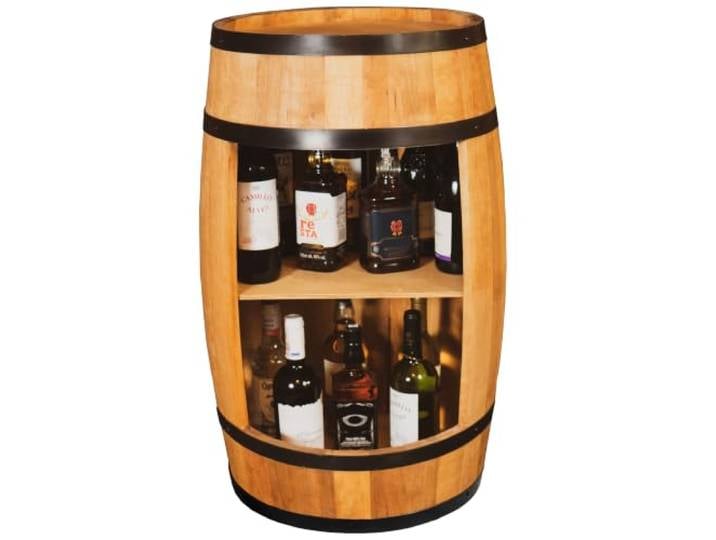 CREATIVE COOPER Holzfass Hausbar - Weinschrank im Retro Stil - Weinfass Bar - Weinregal Holz - Holzbar 80cm hoch - Elegante Möbel, Wohnzimmer Deko - Fassbar Stehtisch und Flaschenständer (Eiche)