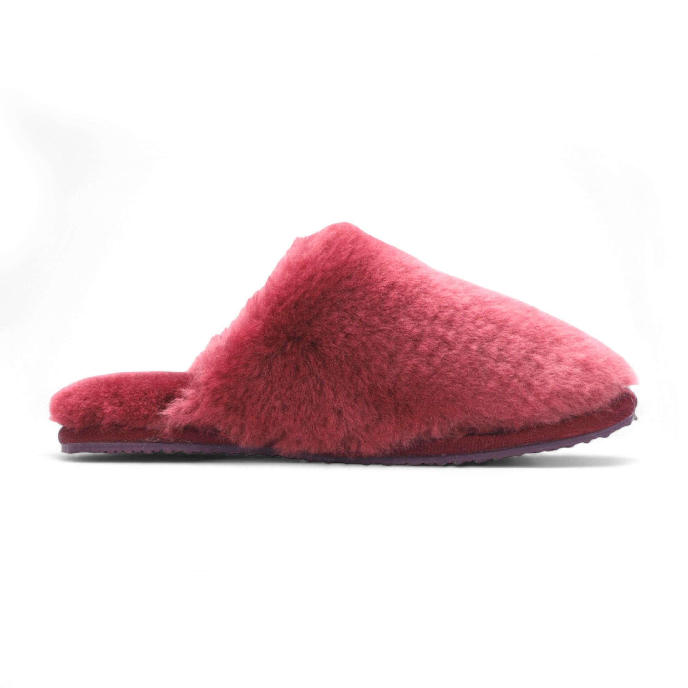 Damen-Hausschuhe aus Schaffell, Burgunderrot, warm, Winterfell, Pantolette – Aurora