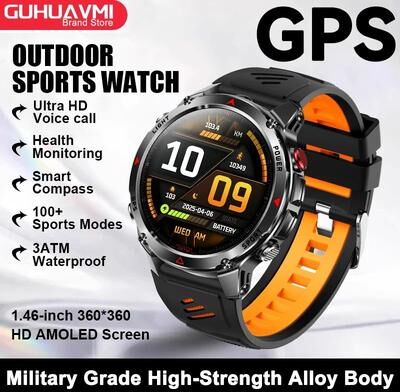 Uplift Picks GPS Navigation AMOLED Smart Watch With Bluetooth Calling Waterproof Sport Smartwatch With NFC black Orange gps Sports Watch