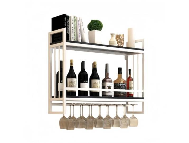 TeeoQaeo Wandmontiertes Weinregal Mit Weinglashalter 2 Ebenen Holz Weinregal Mit Schwarzem Metallrahmen Weinflaschen Aufbewahrung Und Präsentationsregal Wandregal Für Küche Bar(Style 5,100cm)