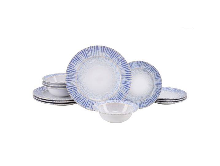 Tafelservice, Weiß & Hellblau, 12-teilig, Keramik, Lebensmittelecht & Stapelbar, CreaTable