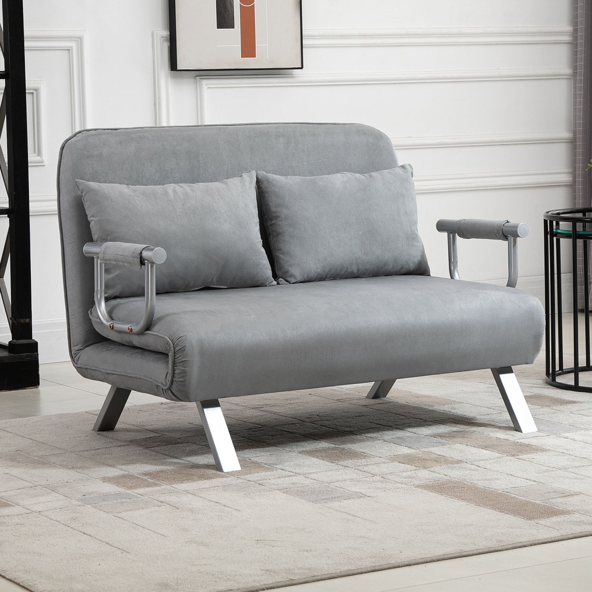 Homcom Divano Letto Singolo in Finta Pelle con Seduta Regolabile in 5 Posizioni, 105x80x78 cm, Grigio Chiaro
