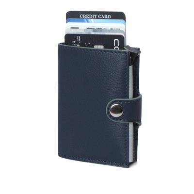 Mini Geldbörse MARGELISCH "noonyu single col.edge", Damen, blau (navy, sage grün), Leder, Kleinlederwaren, Farbkanten