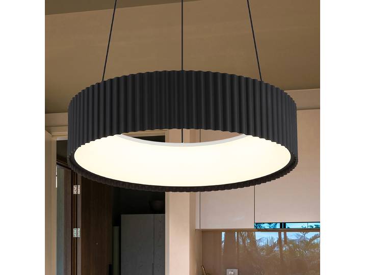 Suspension LED Ø 46cm Noir/Noir Fer laqué Acrylique PVC LED non-remplaçables Module LED