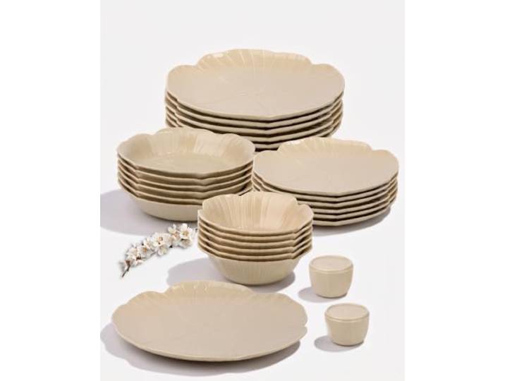 BRICARD Florange Porzellan-Geschirrset 27-teilig für 6 Personen, Taupe Tafelservice: Speise-, Dessert-, Suppenteller, Schalen, Servierplatte, Salz-Pfeffer-Set; spülmaschinen- & mikrowellengeeignet