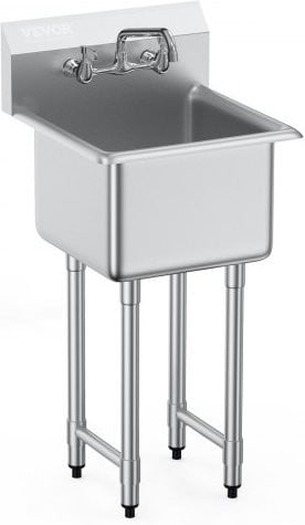 VEVOR RVS professionele vrijstaande spoeltafel met kraan, B/D/H: 45,7 x 38,1 x 104,1 cm