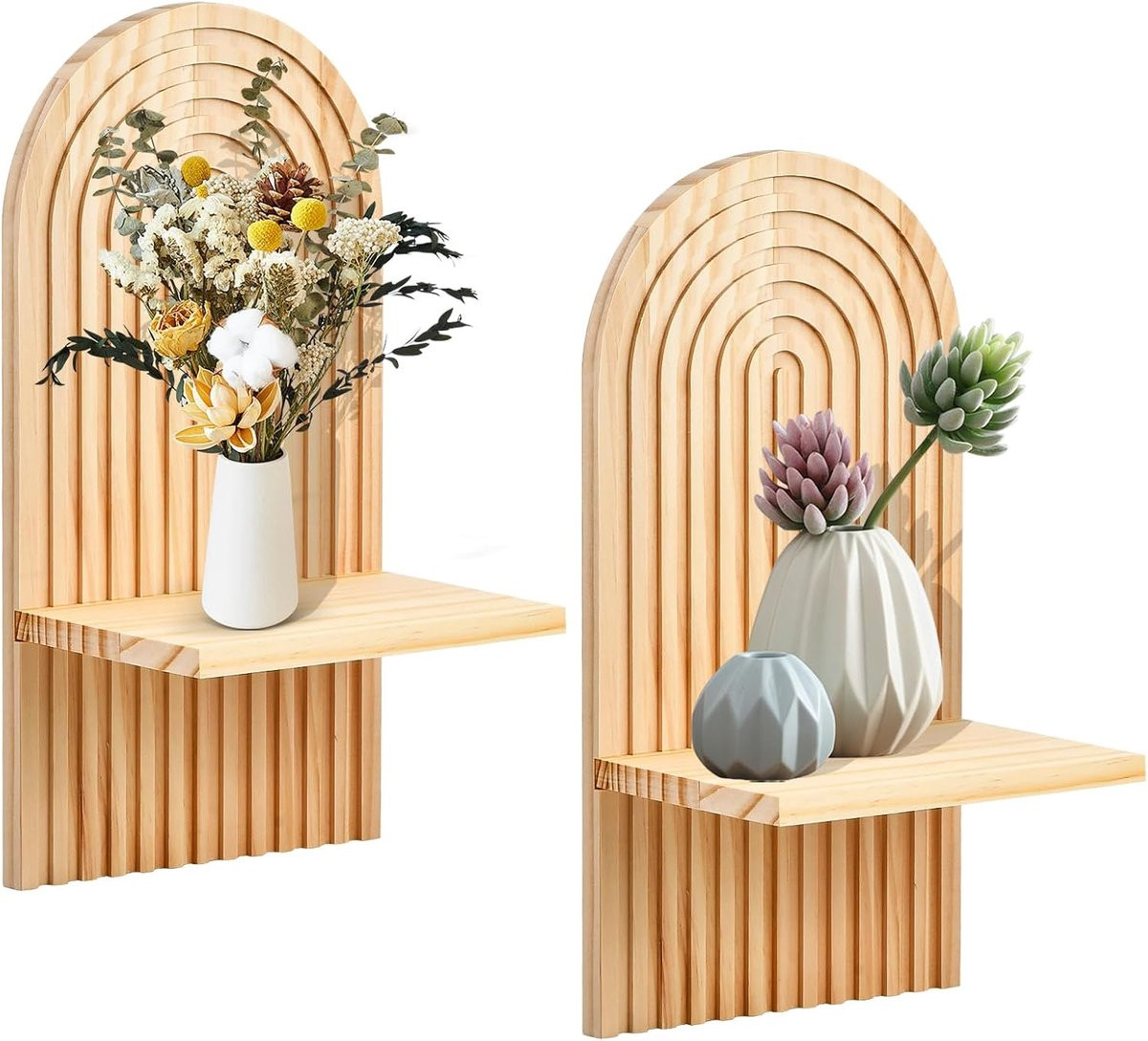 Zwevende Boho Wandplank van Hout met Verborgen Ophanging voor Woonkamer, Slaapkamer en Hal