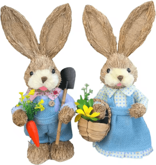 Inspire Picks Straw Easter Bunny Decoration Rustic Spring Rabbit Ornament For Home & Garden 2pcs I