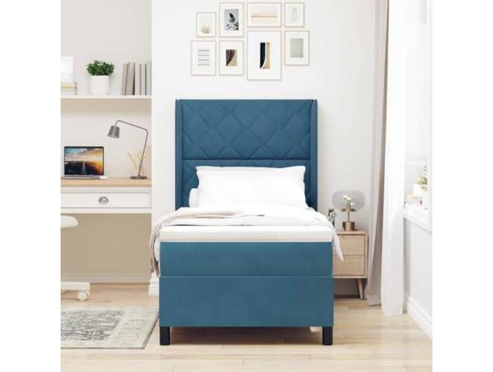 KTHLBRH Boxspringbett mit Kopfteil blau 100x200 cm Samt Taschenfederkernmatratze, 2-stufig verstellbares Kopfteil, Holzgestell, langlebig