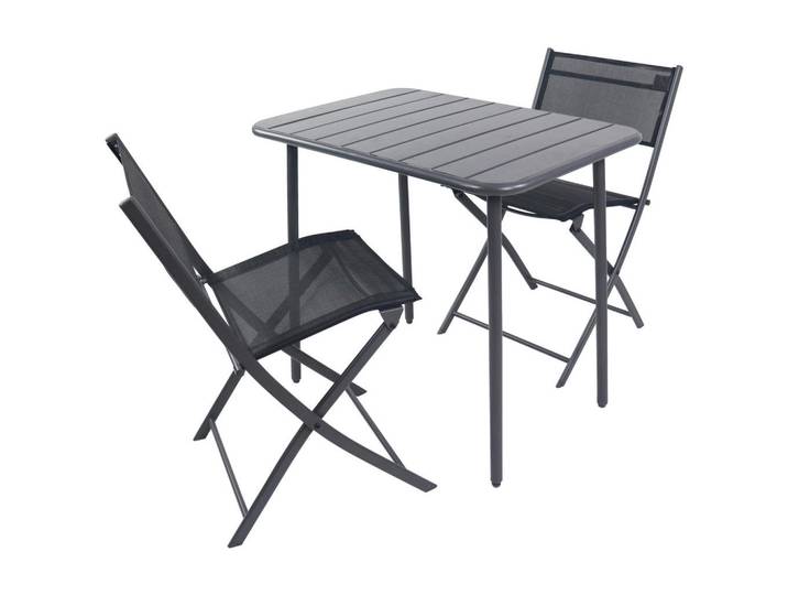 Gardenson Balkonset, Schwarz, Metall, Kunststoff, Textil, 3-teilig, regenabweisend, rostfrei, UV-beständig, Stuhl klappbar, Gartenmöbel, Gartengarnituren, Gartenmöbel-Set