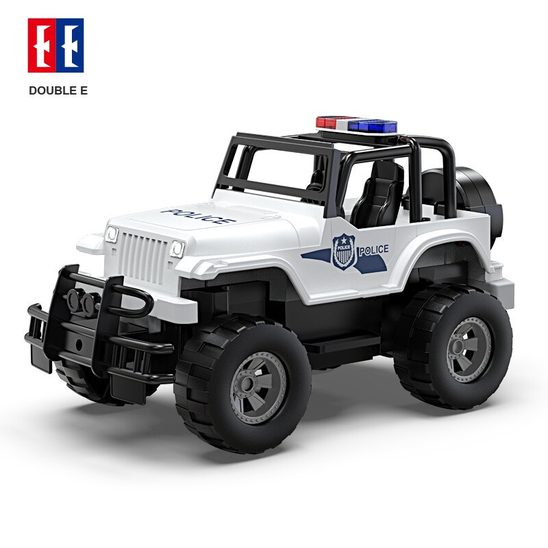 DOUBLE E Terreinwagen met Traagheidsaandrijving, Friction Jeep met Sirene en Zwaailicht, Realistisch Speelgoed Voertuig voor Kinderen vanaf 6 Jaar