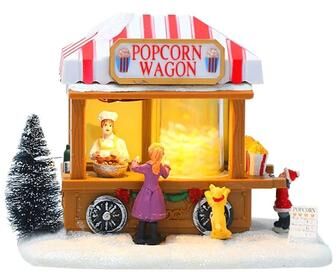 Inspired Finds LED Christmas Village House Ornament Musical Light Up Popcorn House Decor For Table & Office warm Popcorn Cart