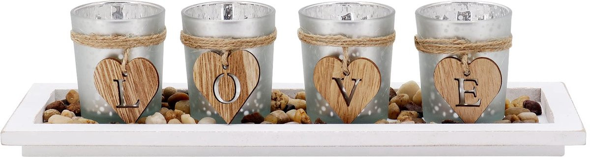 Allecto Plus Kaarsenhouder set van glas met kandelaar en theelicht voor woondecoratie